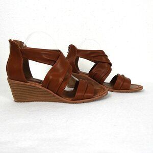 Sofft Tan Leather Criss-Cross Wedges
